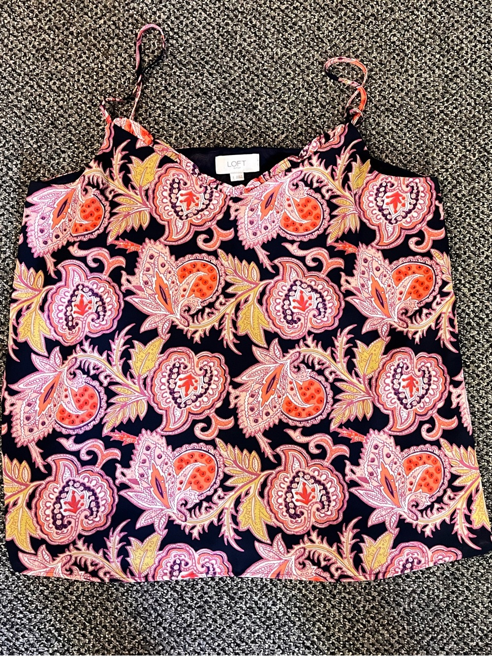Women’s A Loft Paisley Tank Top Shirt Pink Navy Blue Summer Small S 1220